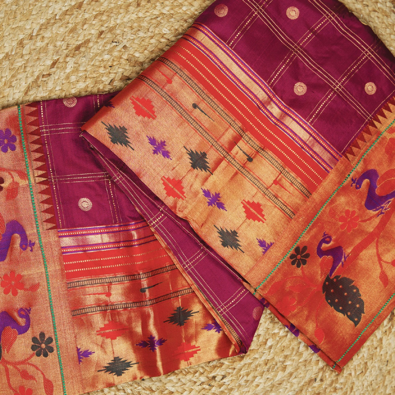 Maroon Checks Pure Paithani Silk Saree