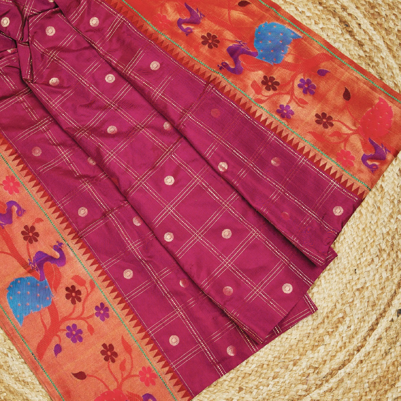 Maroon Checks Pure Paithani Silk Saree (Swara)