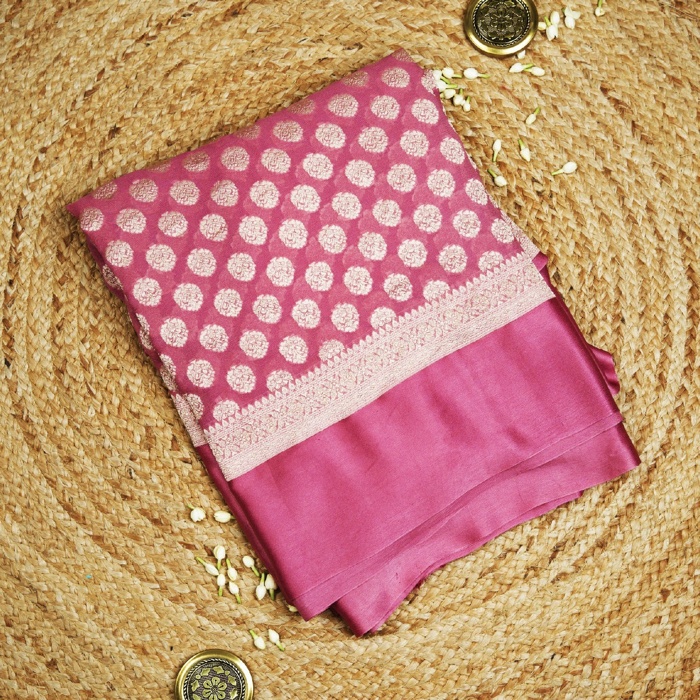 Pink Satin Border Pure Georgette Saree