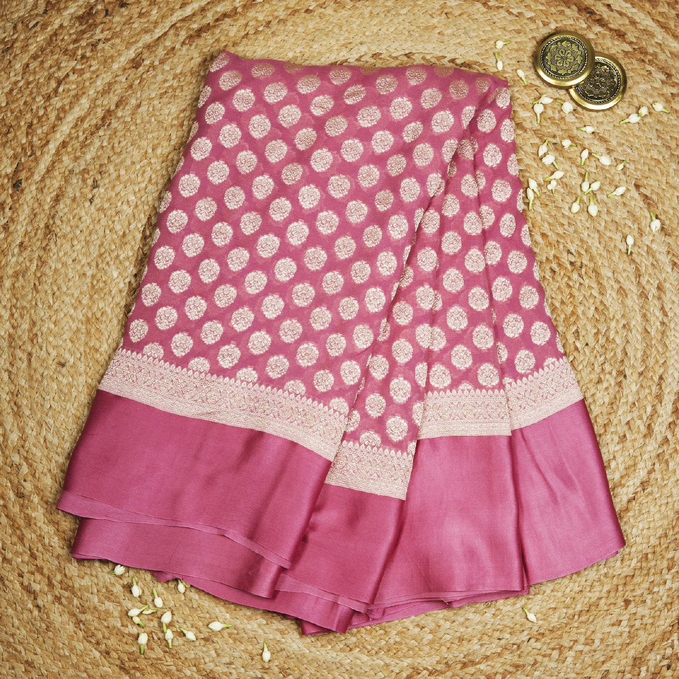 Pink Satin Border Pure Georgette Saree