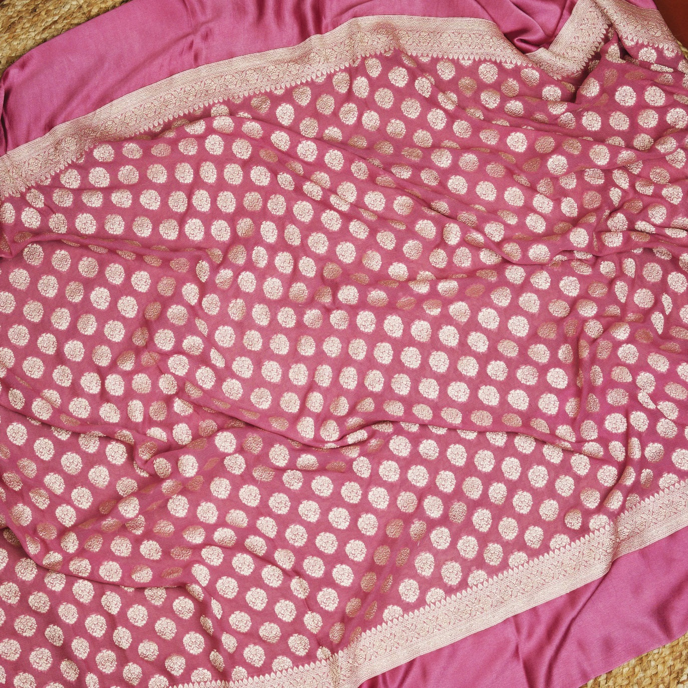 Pink Satin Border Pure Georgette Saree (Swara)