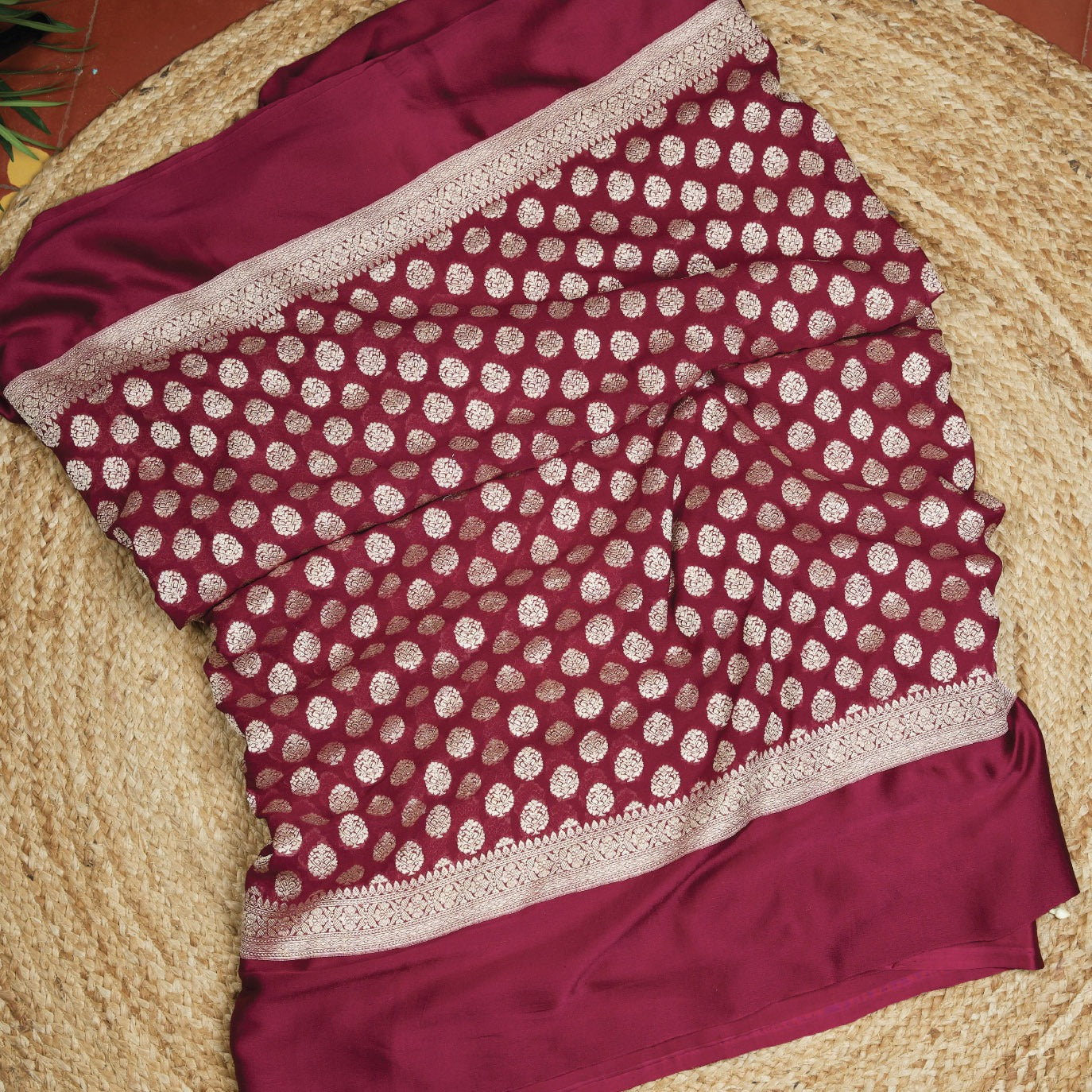 Maroon Satin Border Pure Georgette Saree (Swara)