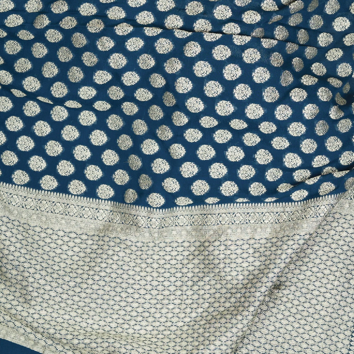 Peacock Blue Satin Border Pure Georgette Saree (Swara)