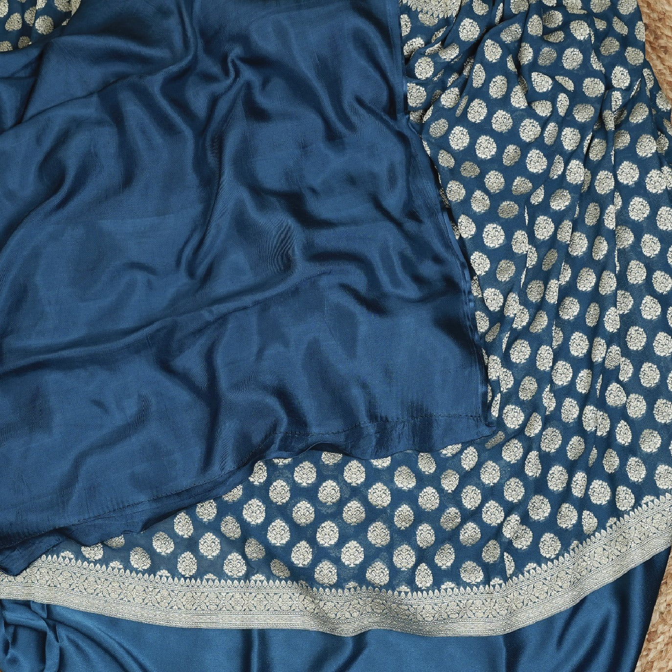 Peacock Blue Satin Border Pure Georgette Saree (Swara)