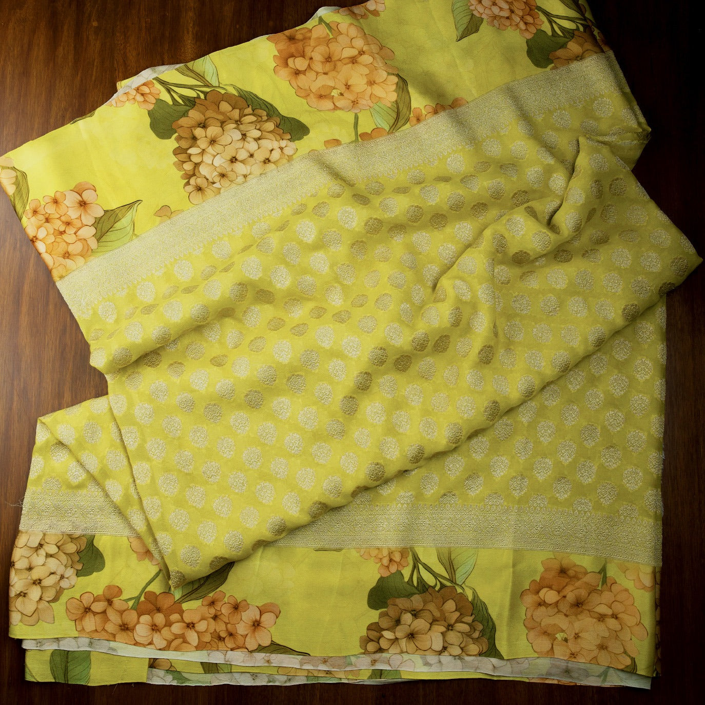 Yellow  Digital Print Border Pure Georgette Saree