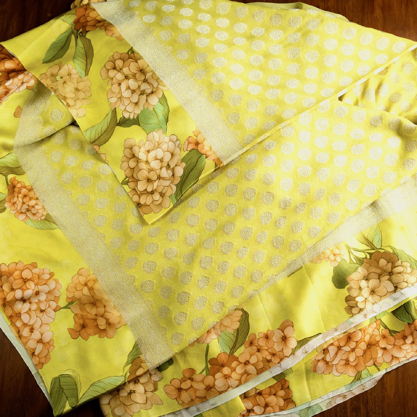 Yellow  Digital Print Border Pure Georgette Saree (Swara)