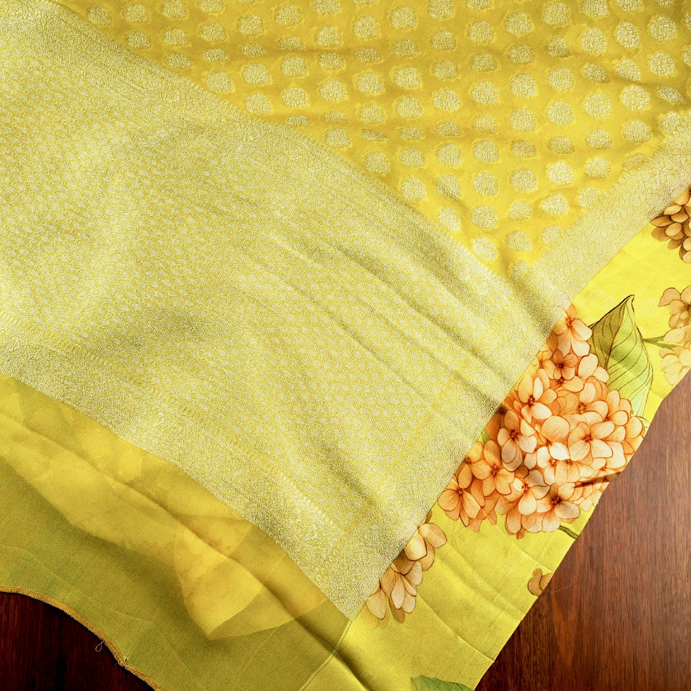 Yellow  Digital Print Border Pure Georgette Saree (Swara)