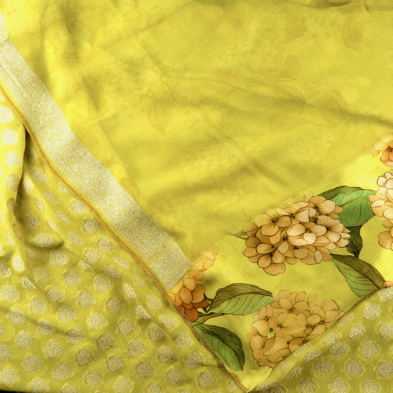 Yellow  Digital Print Border Pure Georgette Saree (Swara)