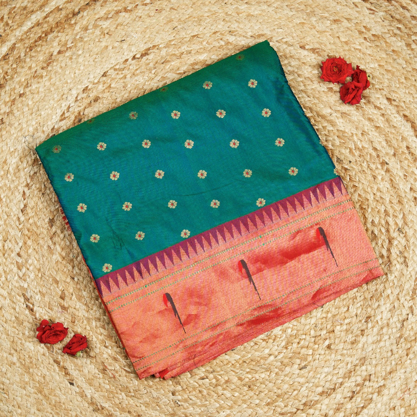 Green Small Butta Pure Paithani Silk Saree