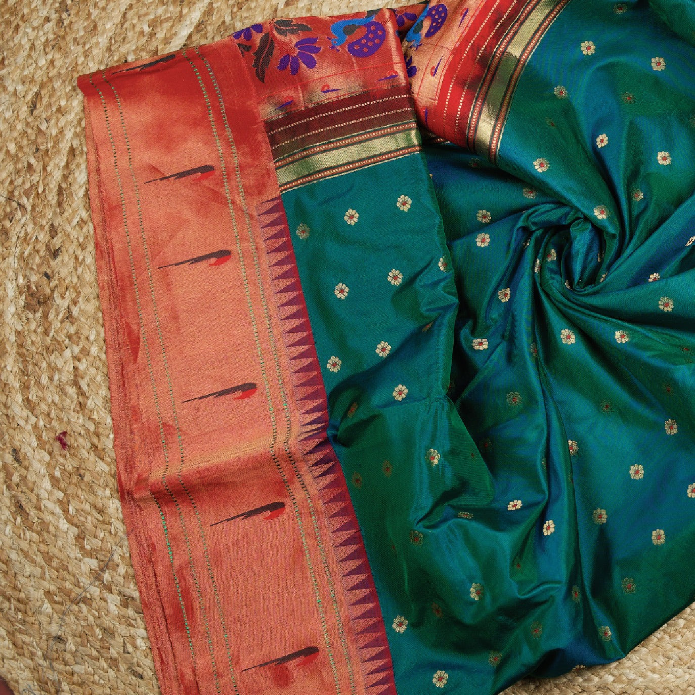 Green Small Butta Pure Paithani Silk Saree (Swara)