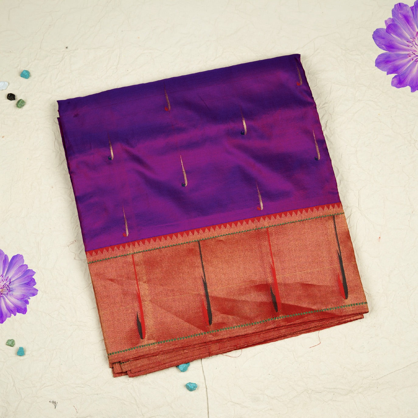 Purple Small Butta Pure Paithani Silk Saree