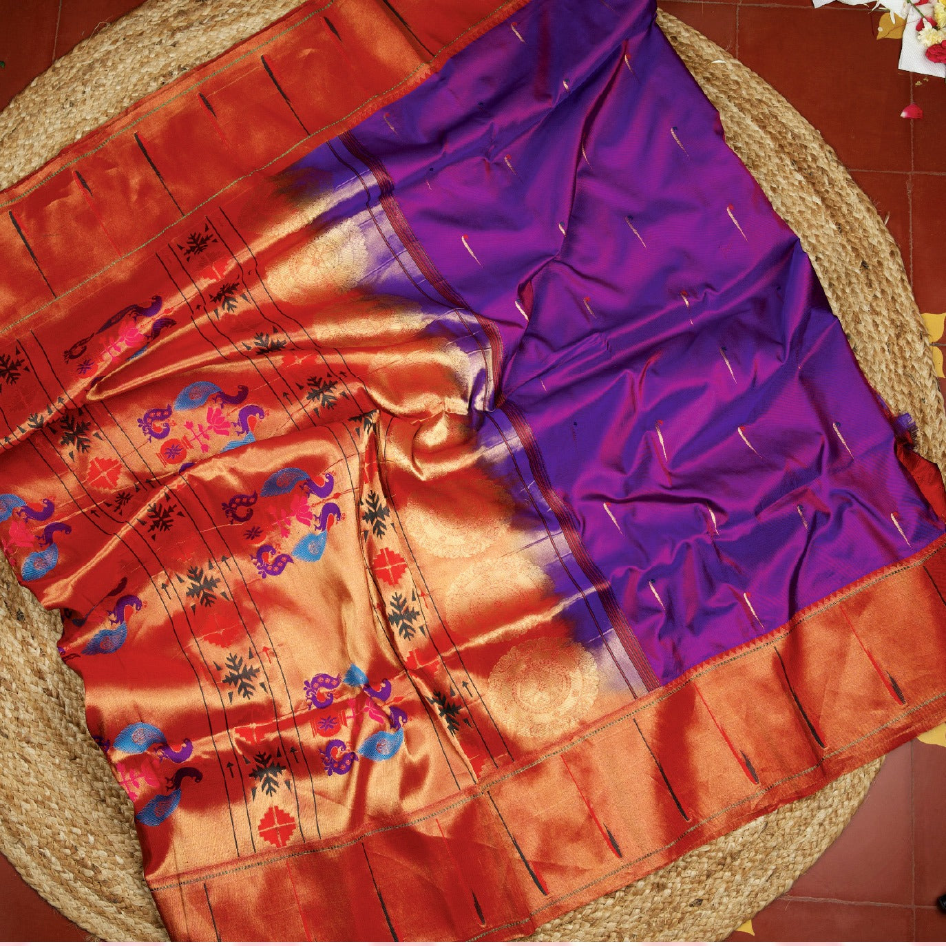 Purple Small Butta Pure Paithani Silk Saree