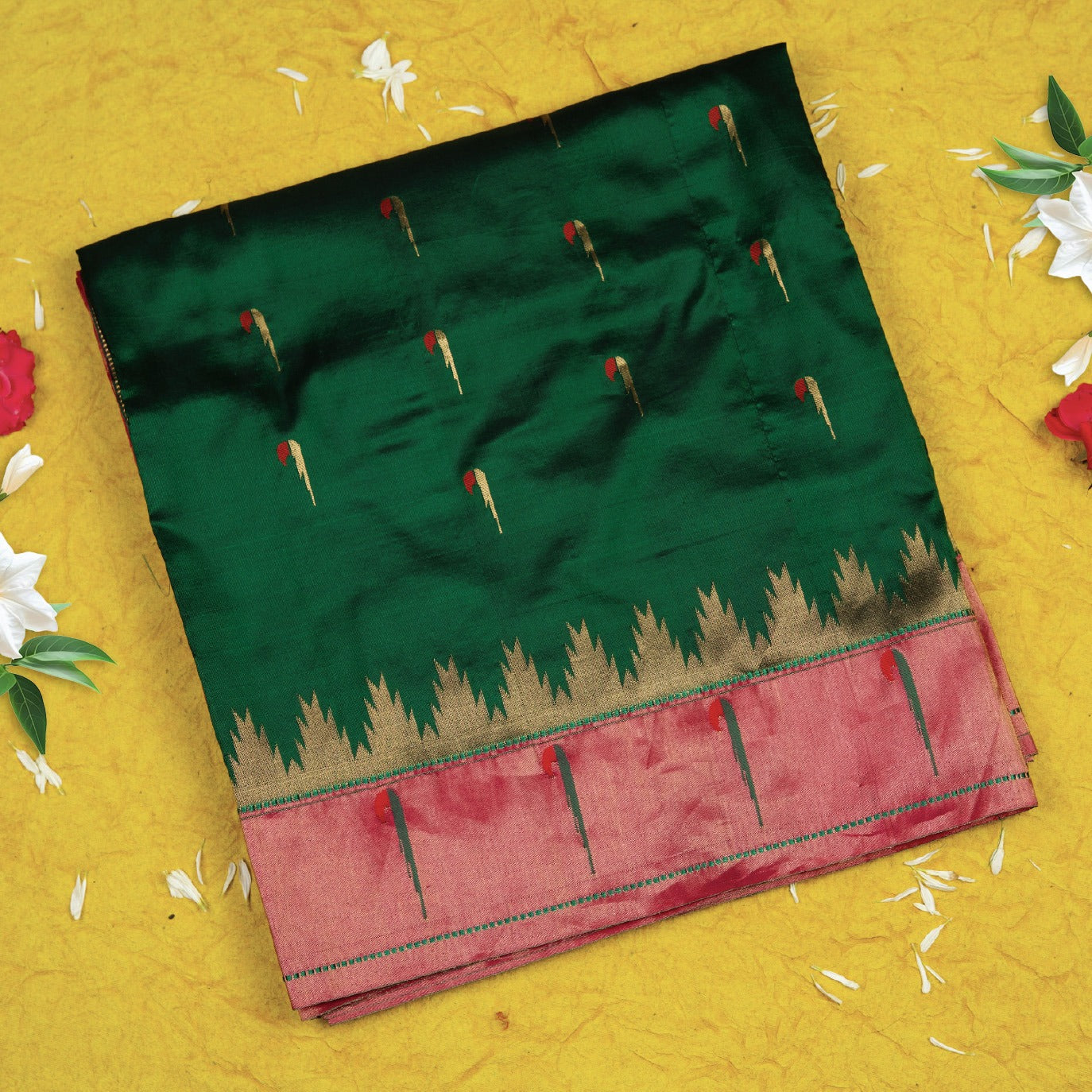 Green Small Butta Pure Paithani Silk Saree