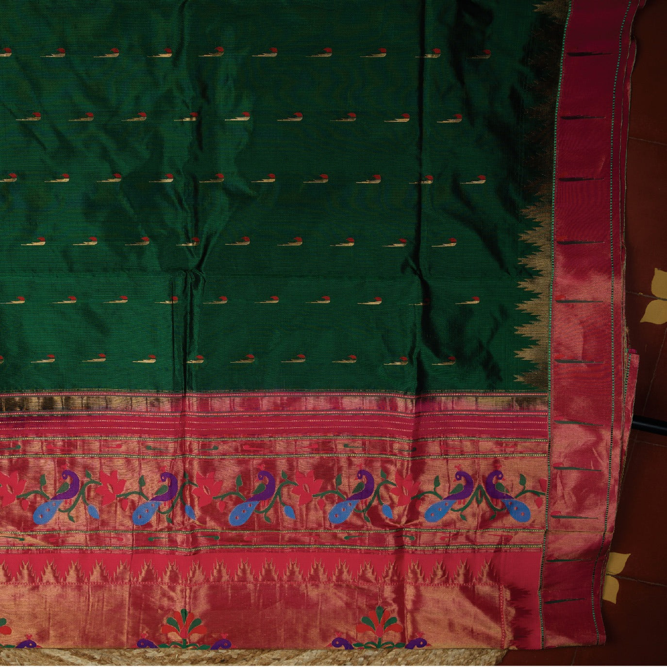 Green Small Butta Pure Paithani Silk Saree