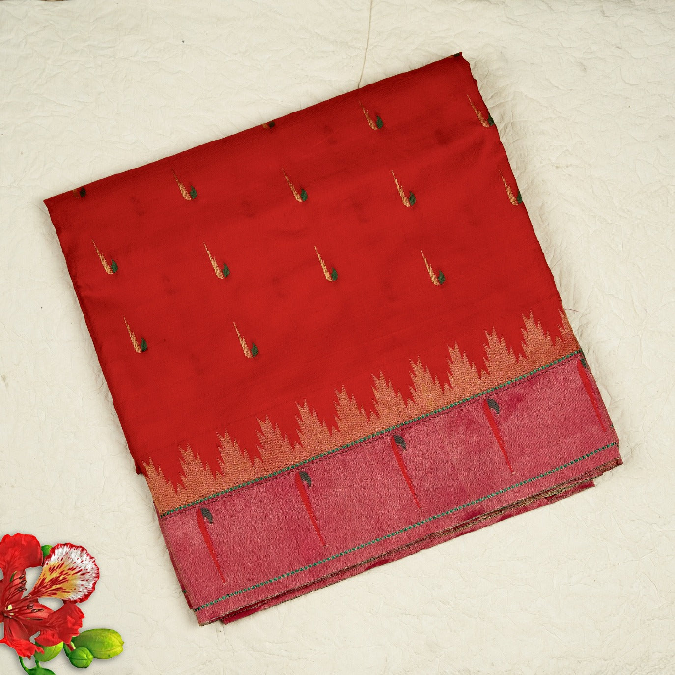 Red Small Butta Pure Paithani Silk Saree
