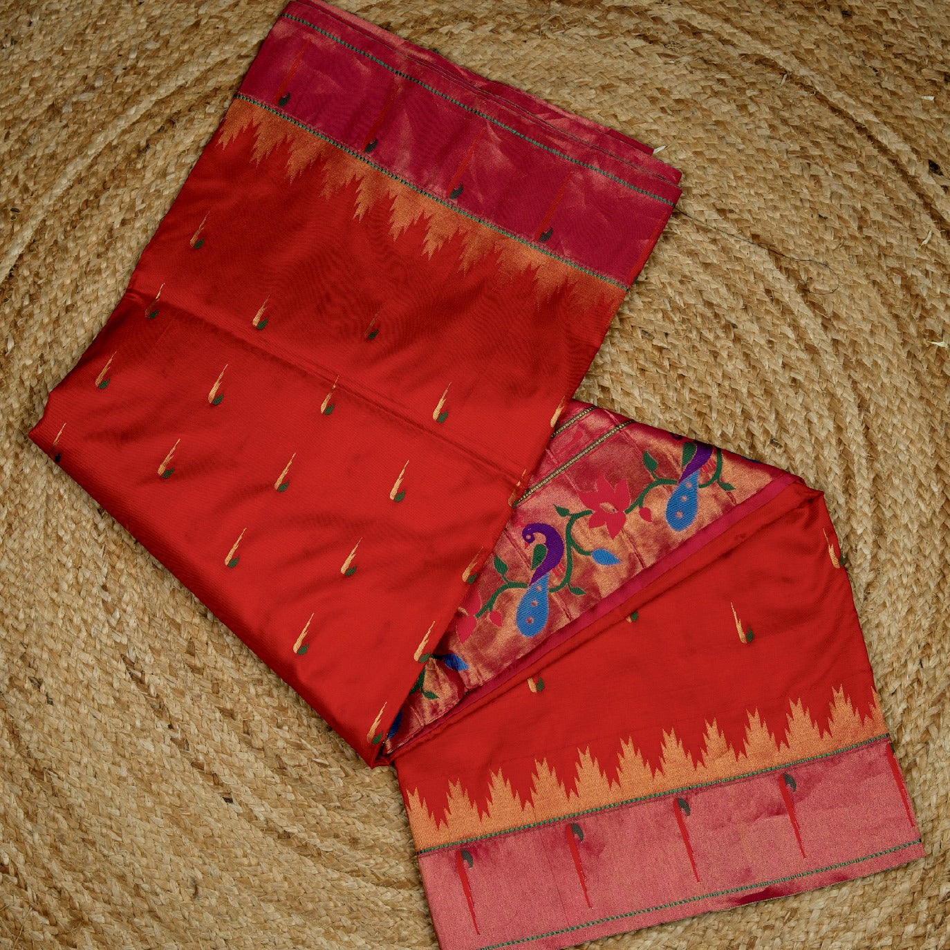 Red Small Butta Pure Paithani Silk Saree
