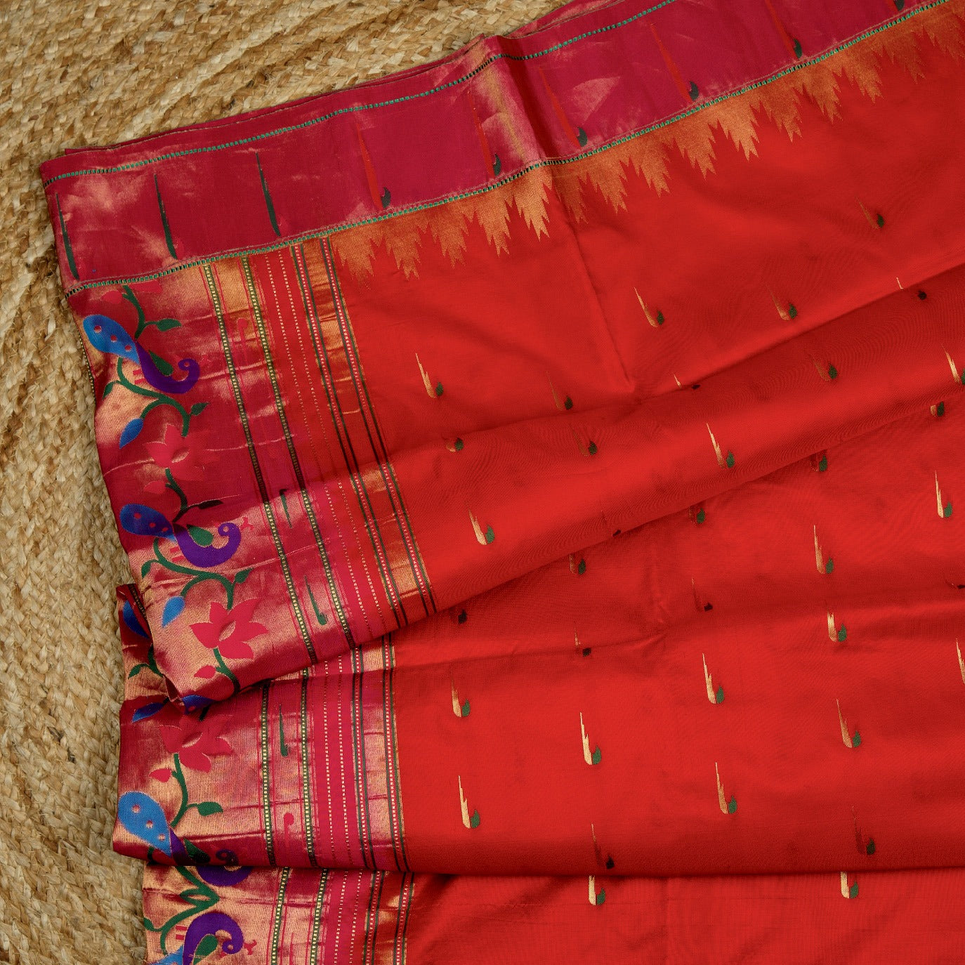 Red Small Butta Pure Paithani Silk Saree (Swara)