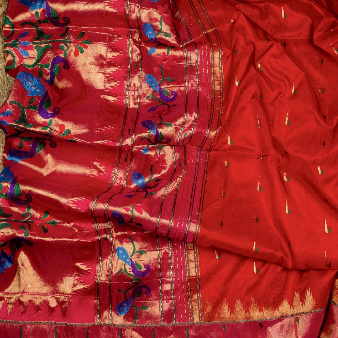 Red Small Butta Pure Paithani Silk Saree (Swara)