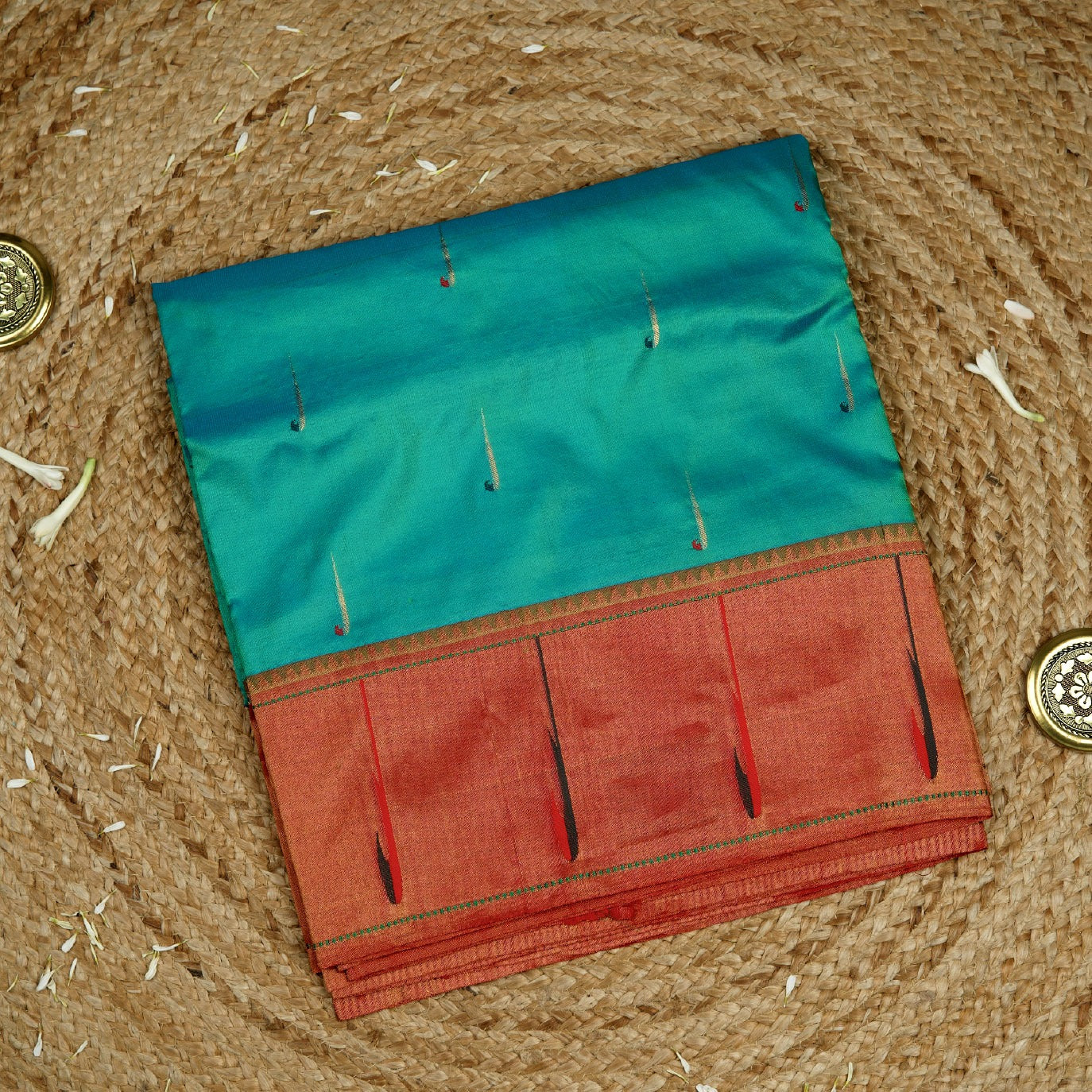 Teal Small Butta Pure Paithani Silk Saree