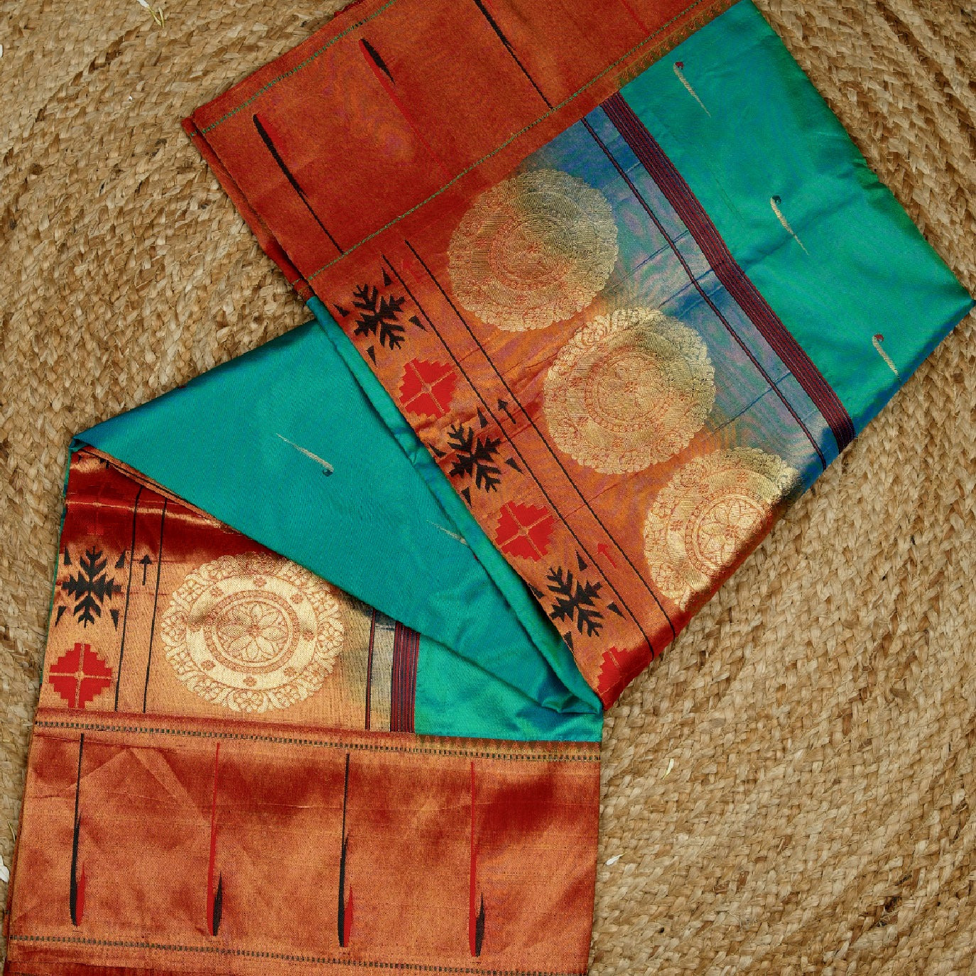 Teal Small Butta Pure Paithani Silk Saree