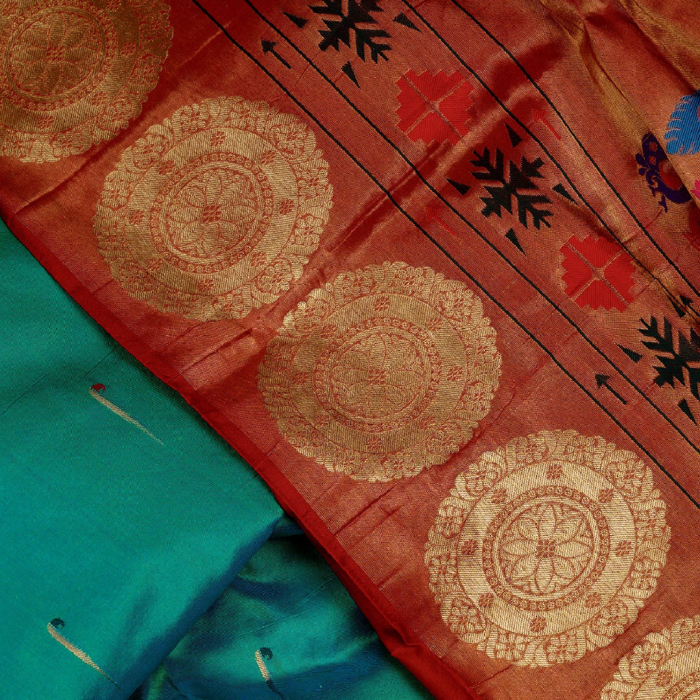 Teal Small Butta Pure Paithani Silk Saree (Swara)