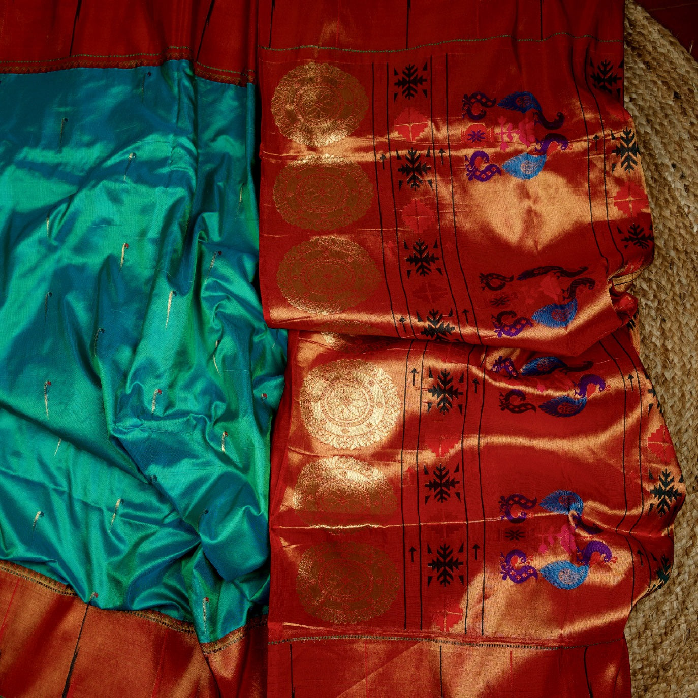 Teal Small Butta Pure Paithani Silk Saree (Swara)