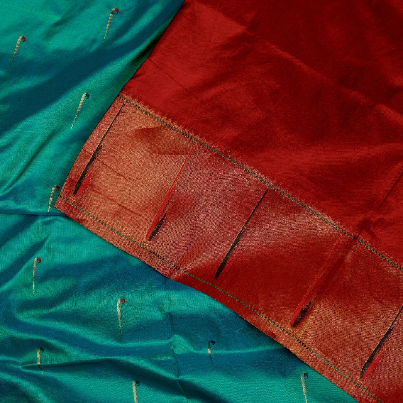 Teal Small Butta Pure Paithani Silk Saree (Swara)