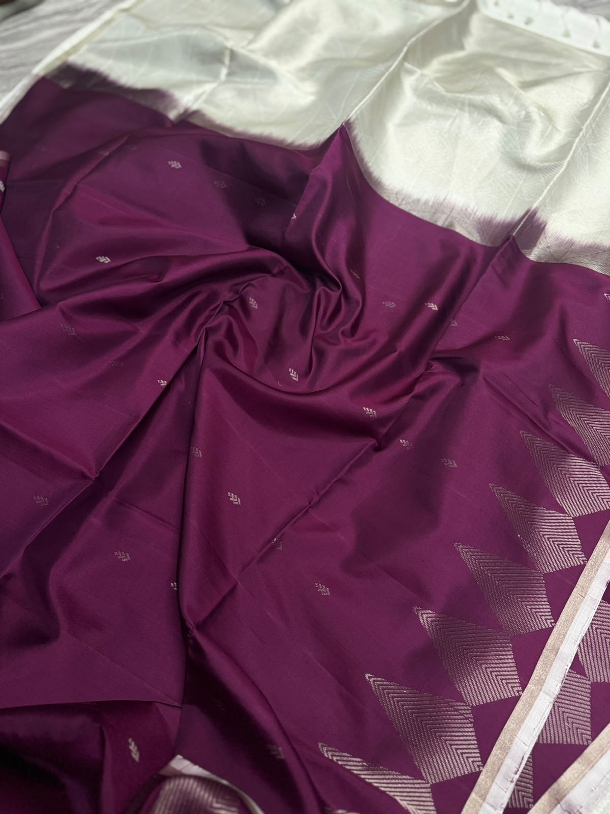 Wine n White Pure Kanchi Soft Silk 107 Saree