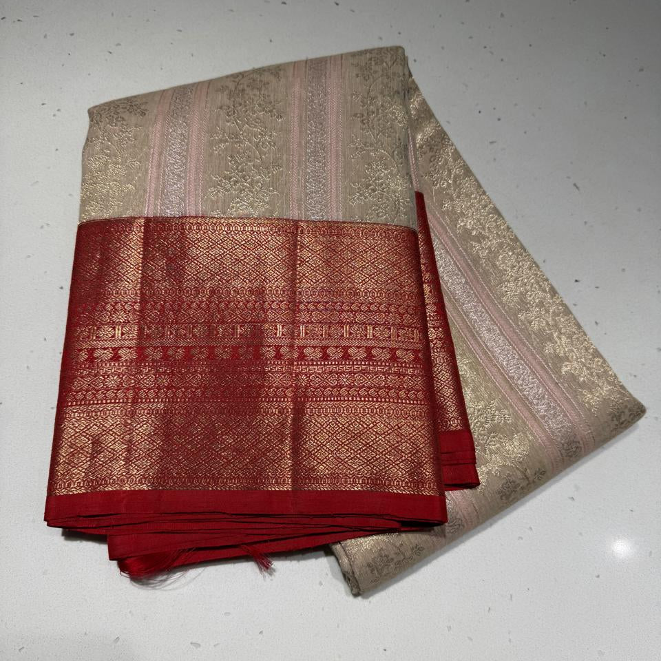 Beige Pure Kanchi Silk Saree