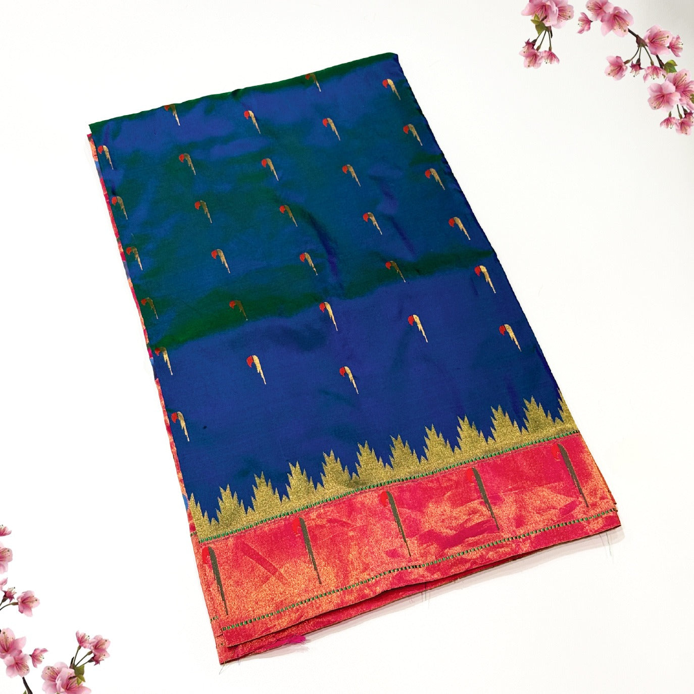 Navy Blue Small Butta Pure Paithani Silk Saree (Swara)