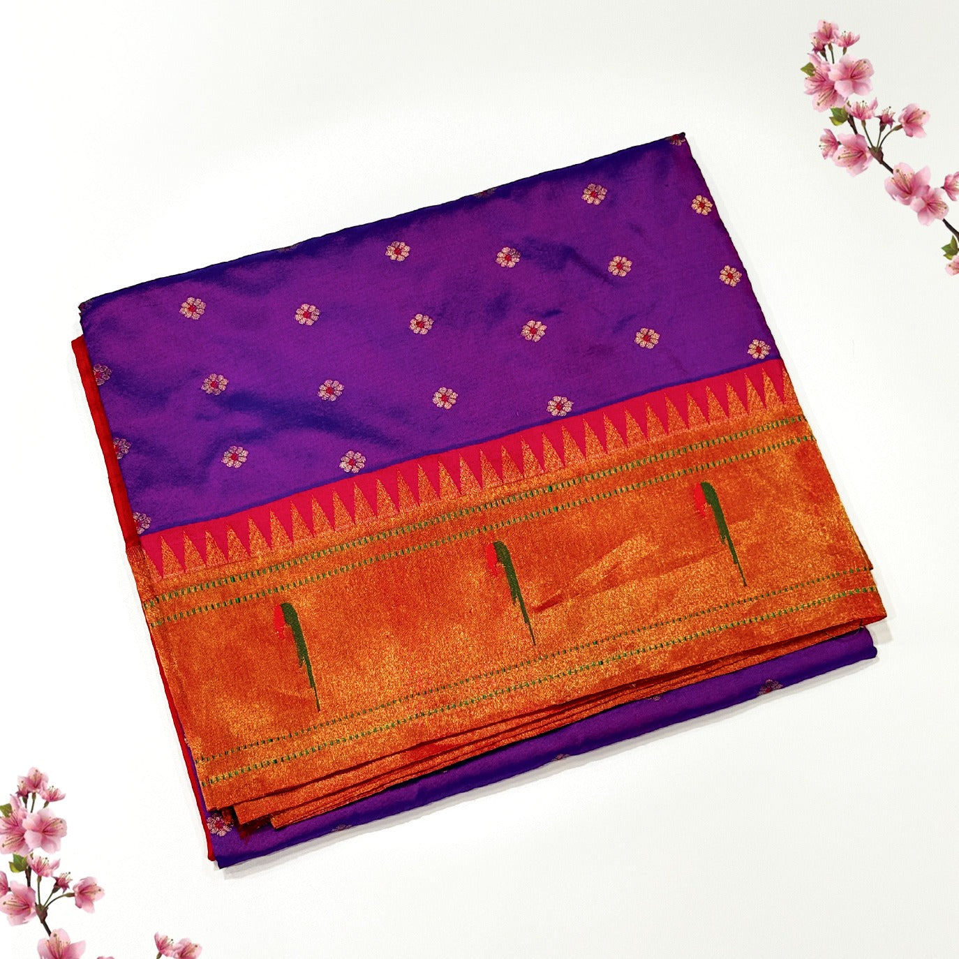 Purple Small Butta Pure Paithani Silk Saree (Swara)