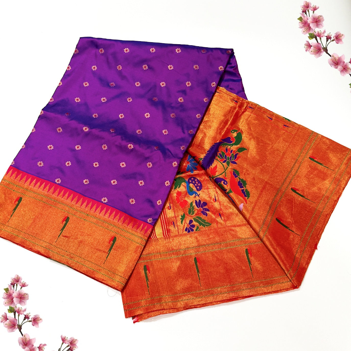 Purple Small Butta Pure Paithani Silk Saree (Swara)