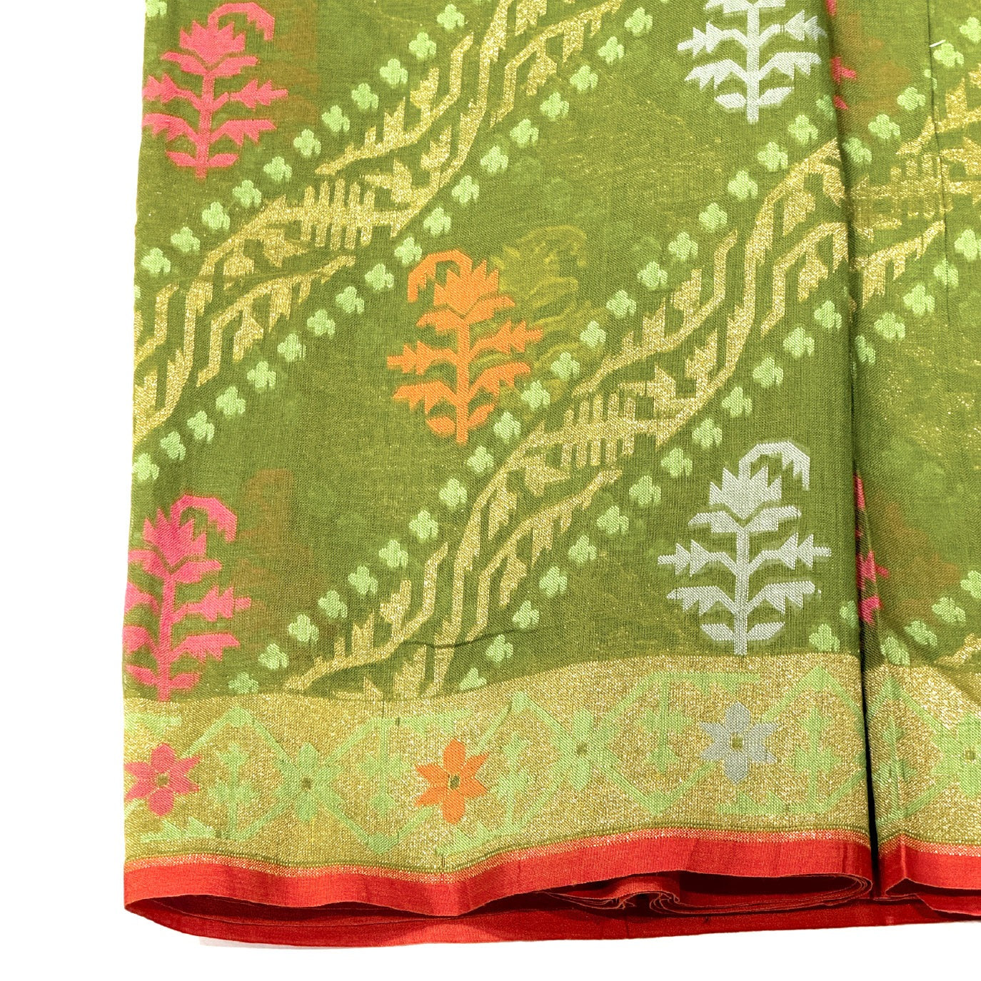 Olive Green Handloom Jamdani Pure Banarasi Cotton Saree (Swara)