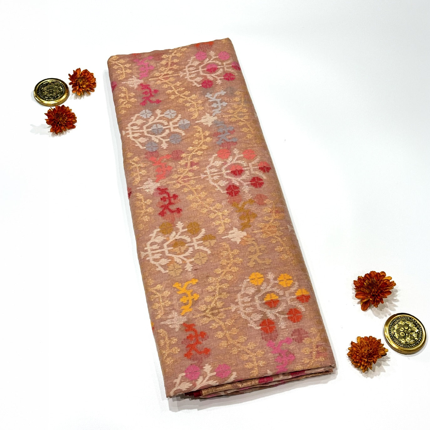 Beige Handloom Jamdani Pure Banarasi Cotton Saree (Swara)