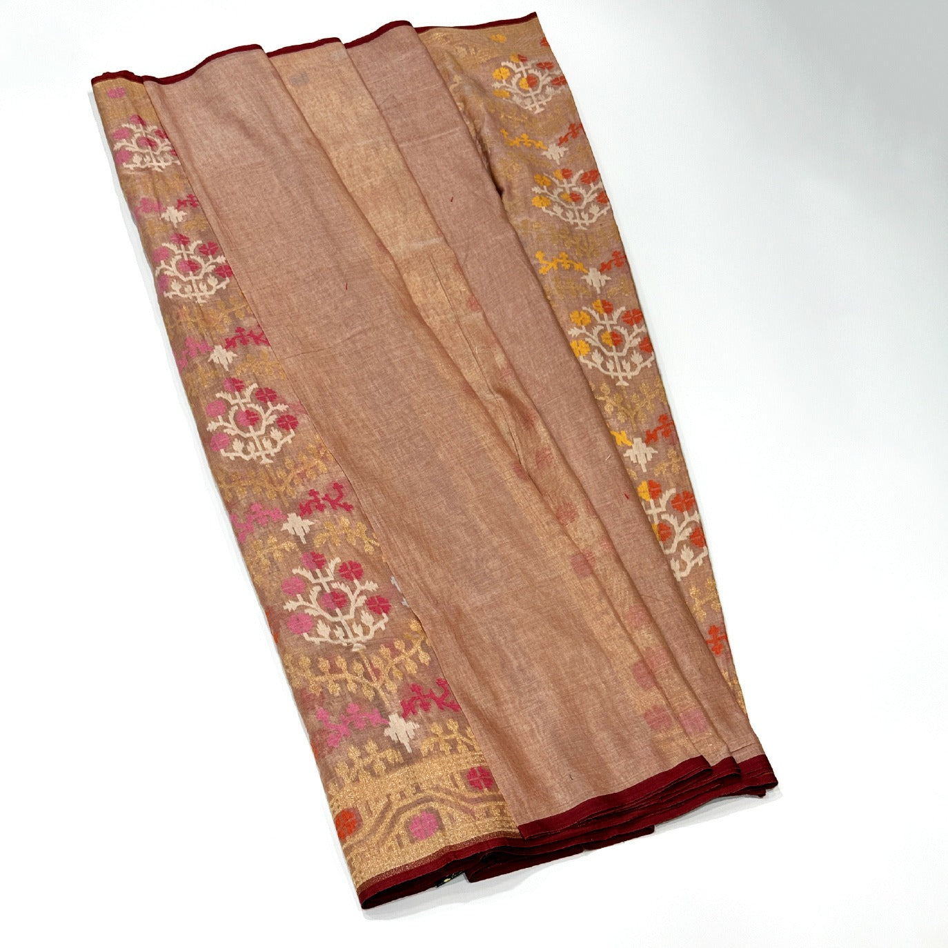 Beige Handloom Jamdani Pure Banarasi Cotton Saree (Swara)