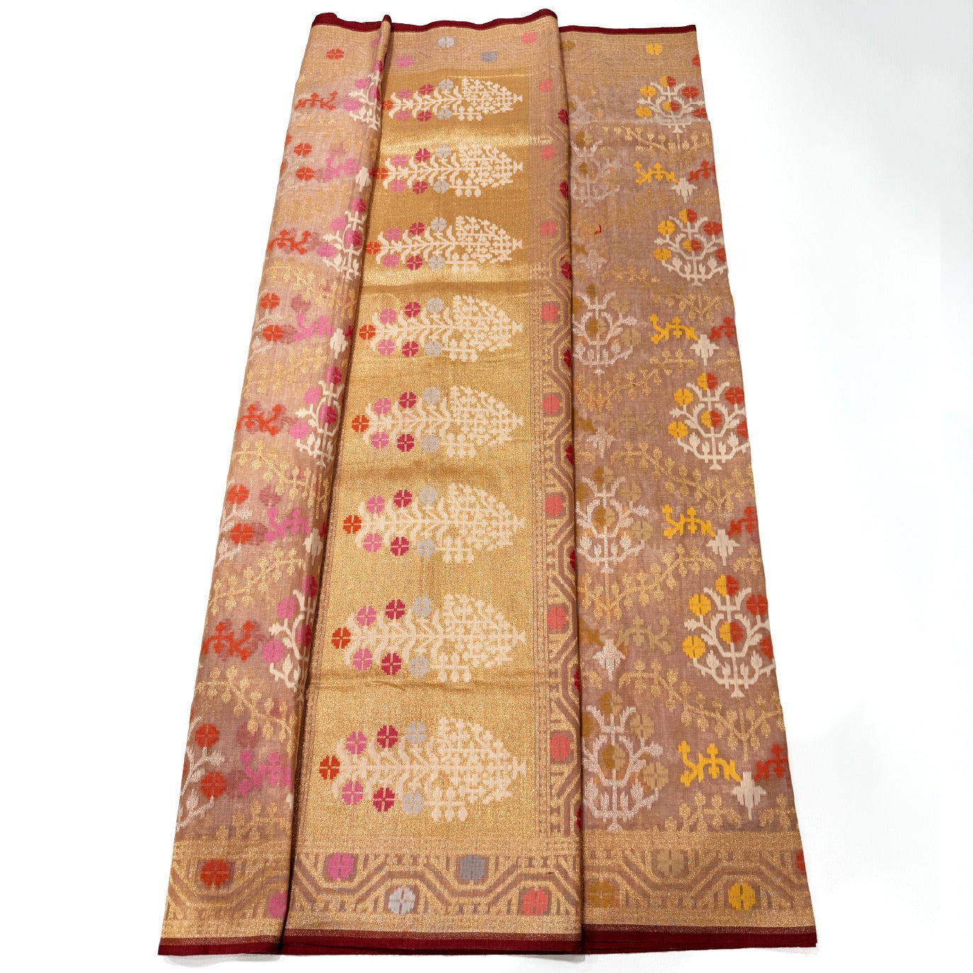 Beige Handloom Jamdani Pure Banarasi Cotton Saree (Swara)