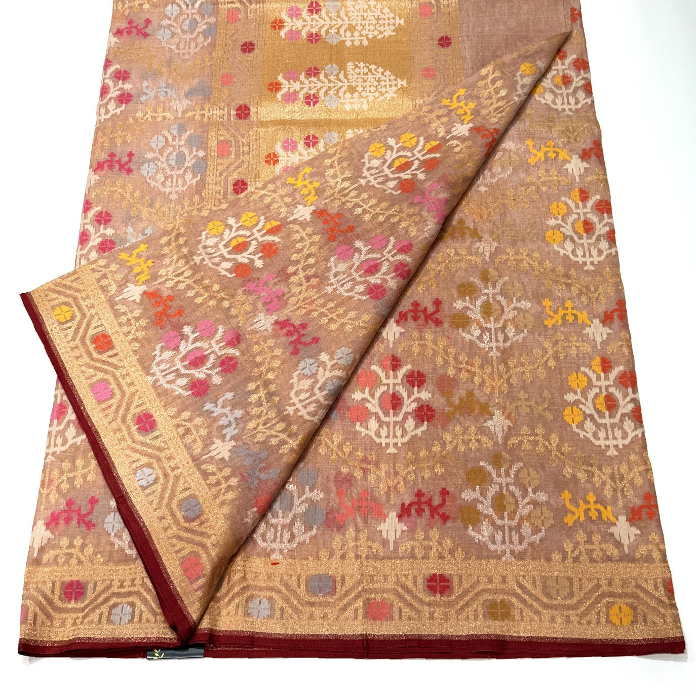 Beige Handloom Jamdani Pure Banarasi Cotton Saree (Swara)