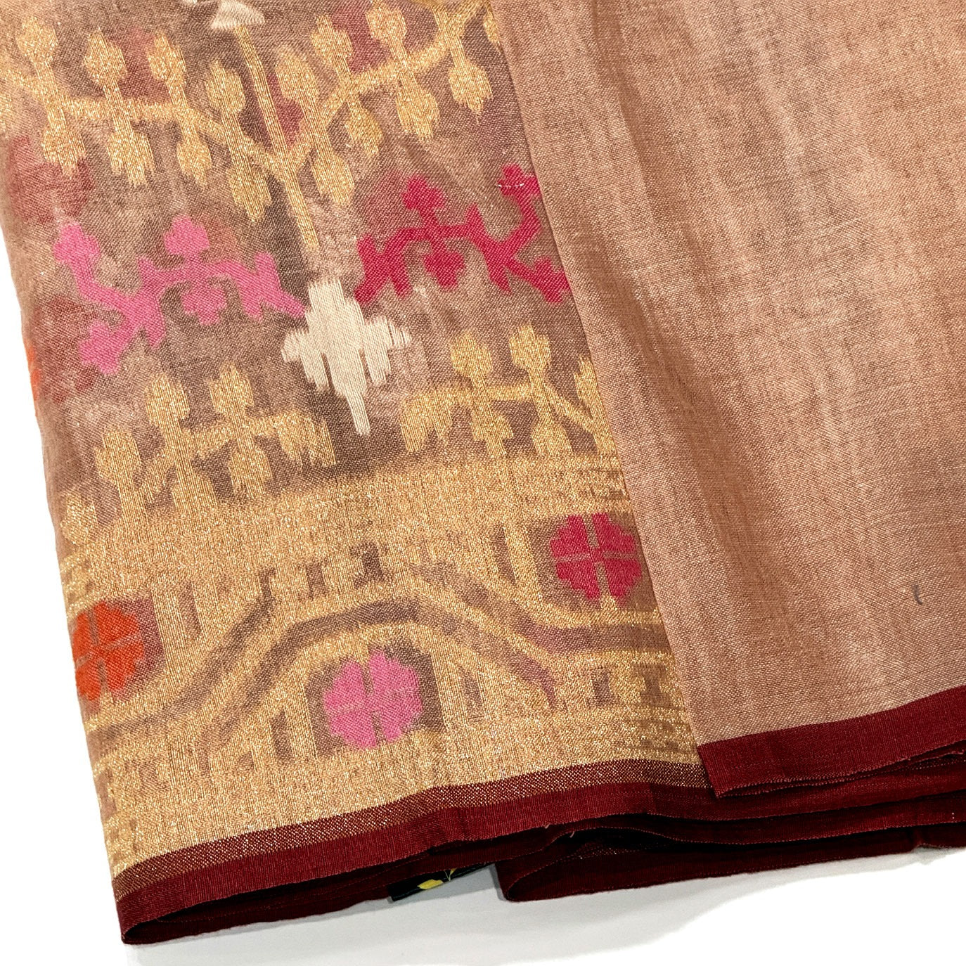 Beige Handloom Jamdani Pure Banarasi Cotton Saree (Swara)