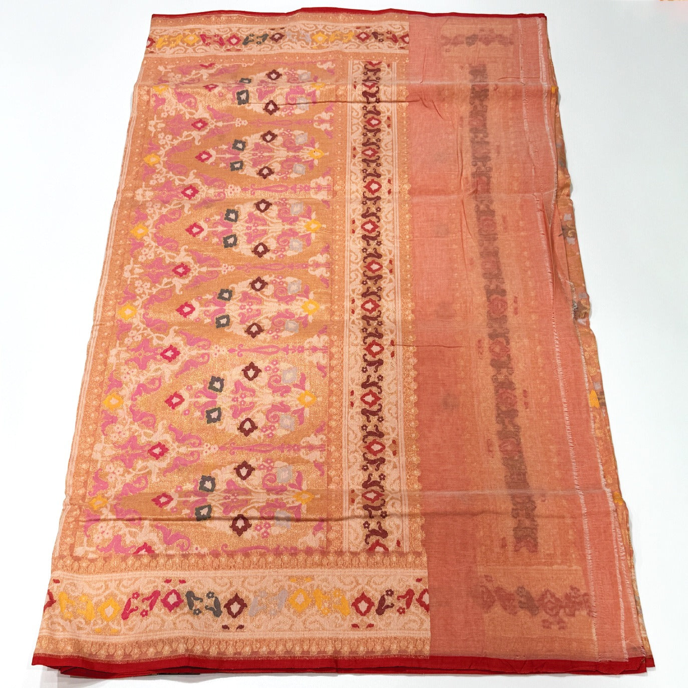 Peach Handloom Jamdani Pure Banarasi Cotton Saree (Swara)