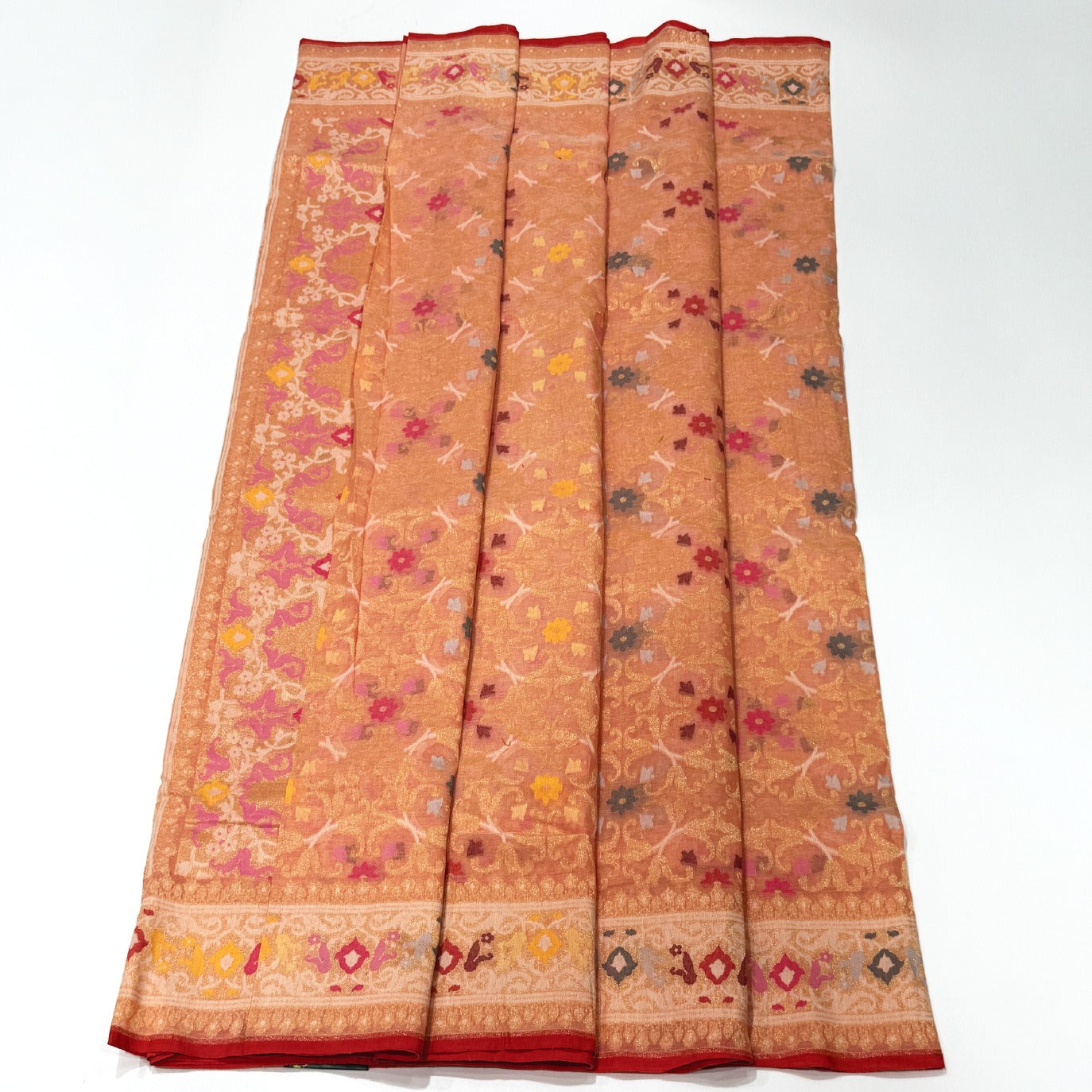 Peach Handloom Jamdani Pure Banarasi Cotton Saree (Swara)