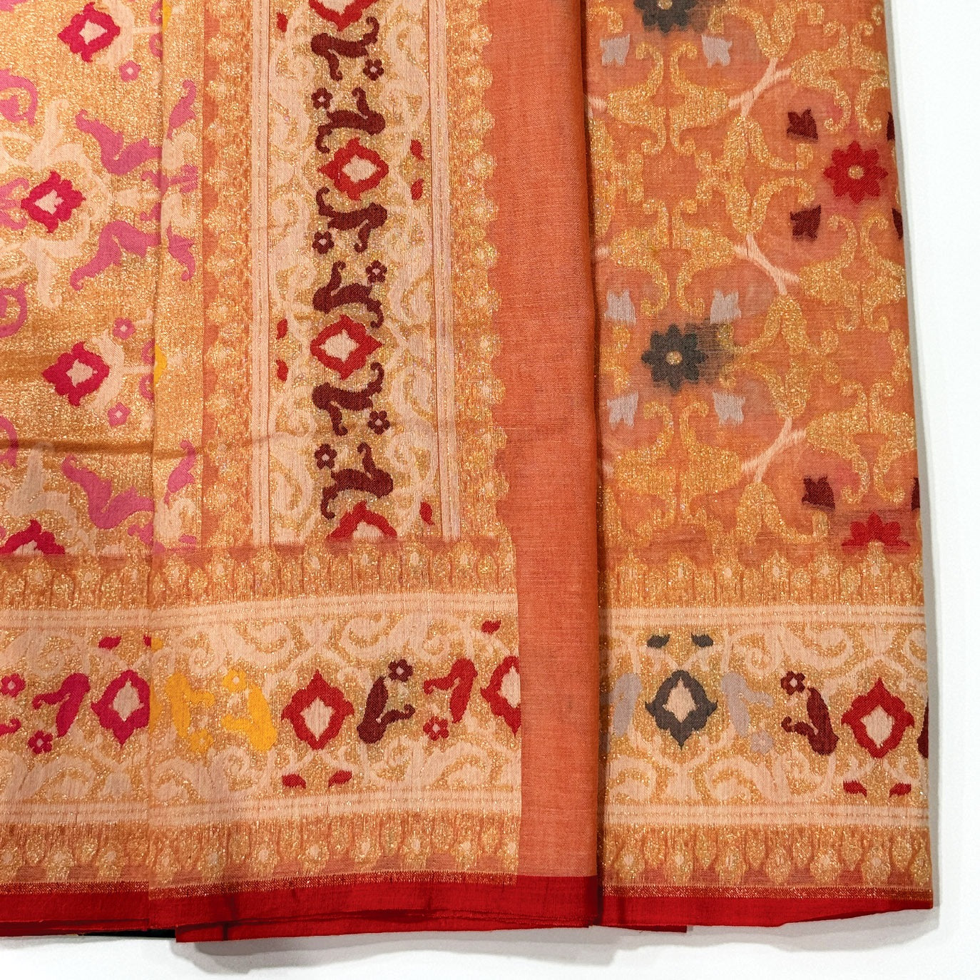 Peach Handloom Jamdani Pure Banarasi Cotton Saree (Swara)
