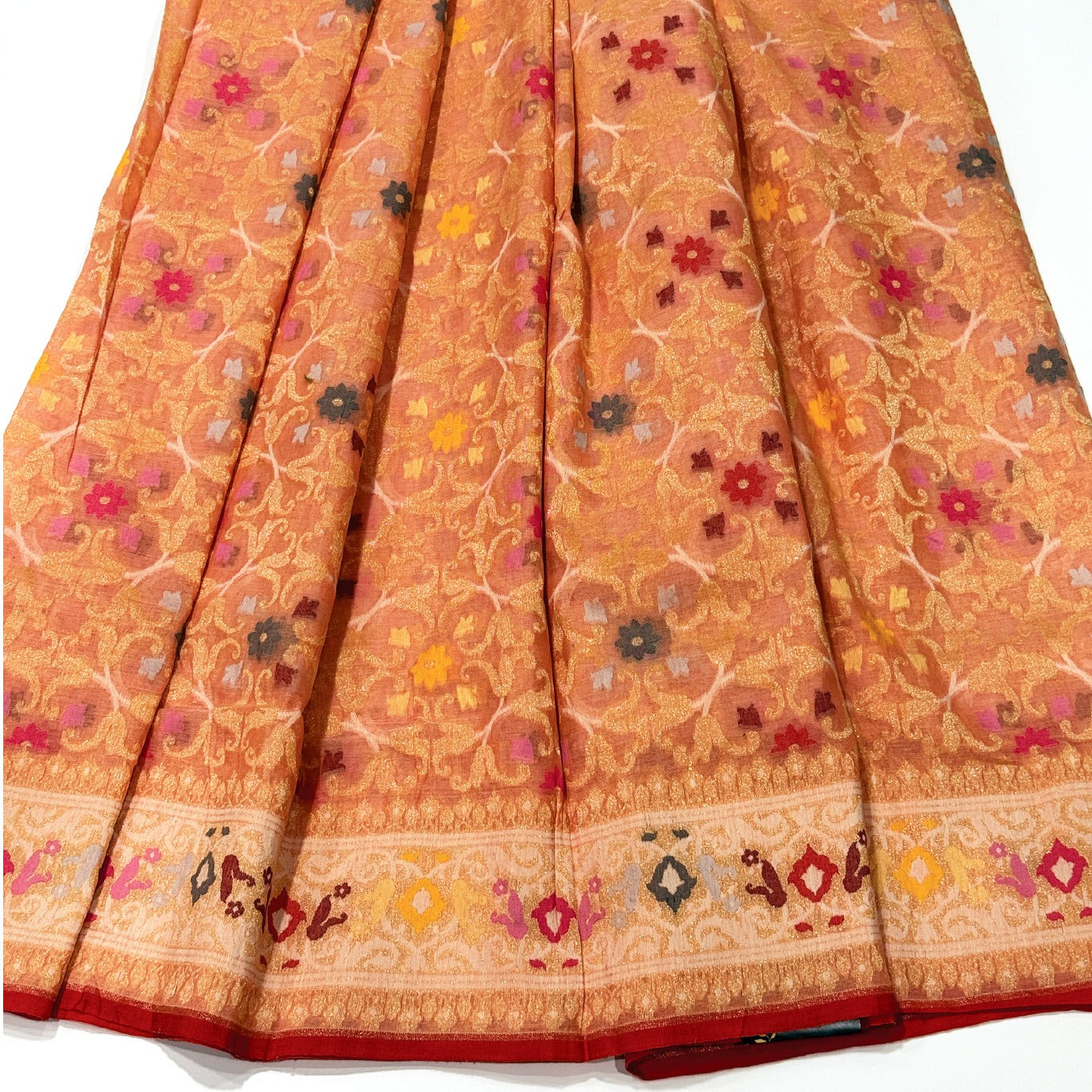Peach Handloom Jamdani Pure Banarasi Cotton Saree (Swara)