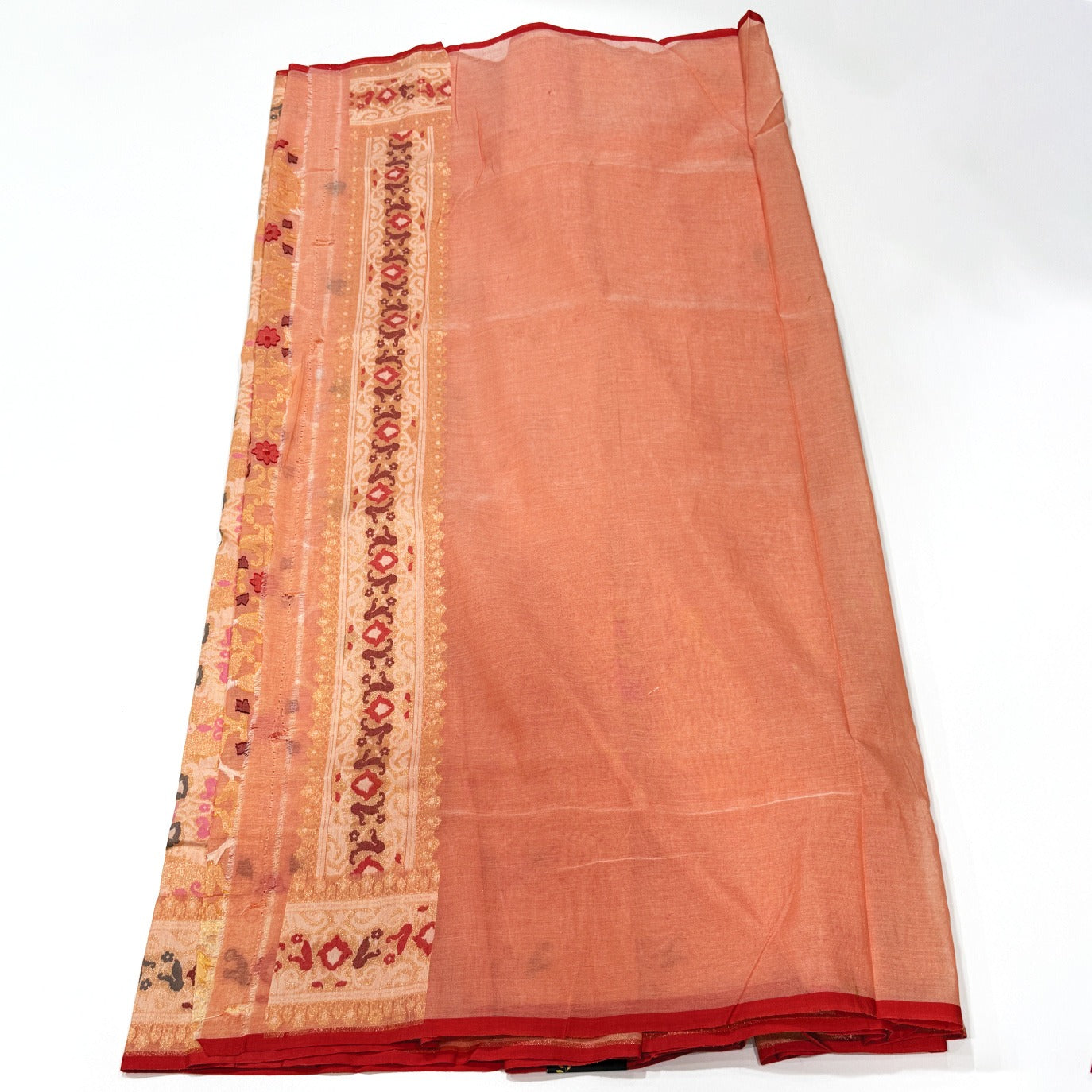 Peach Handloom Jamdani Pure Banarasi Cotton Saree (Swara)