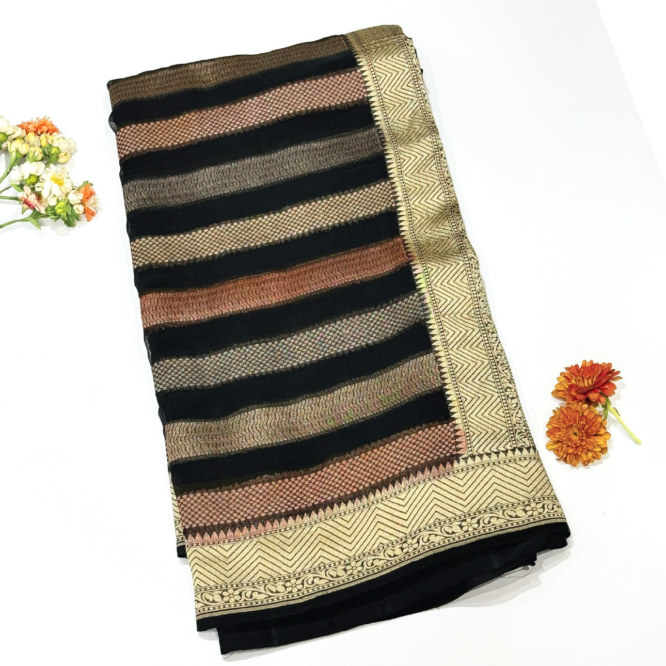 Black Stripes Pure Georgette Saree (Swara)
