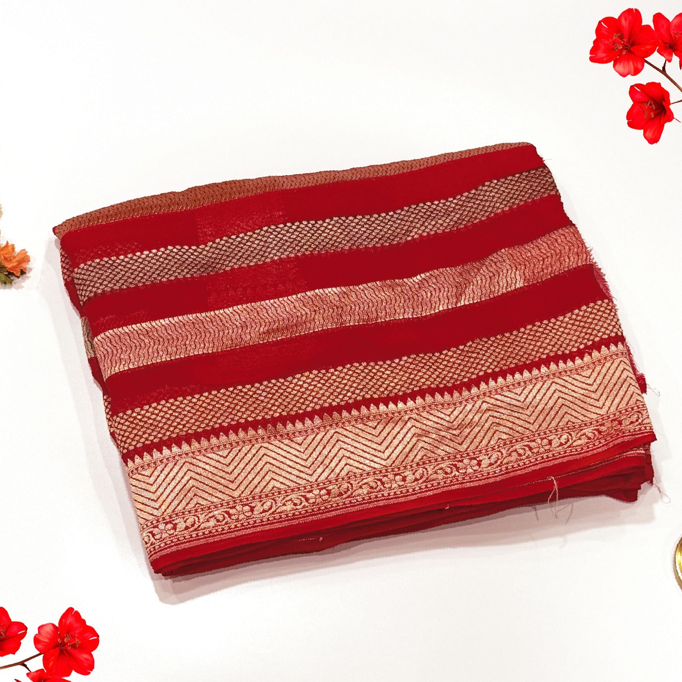 Red Stripes Pure Georgette Saree (Swara)