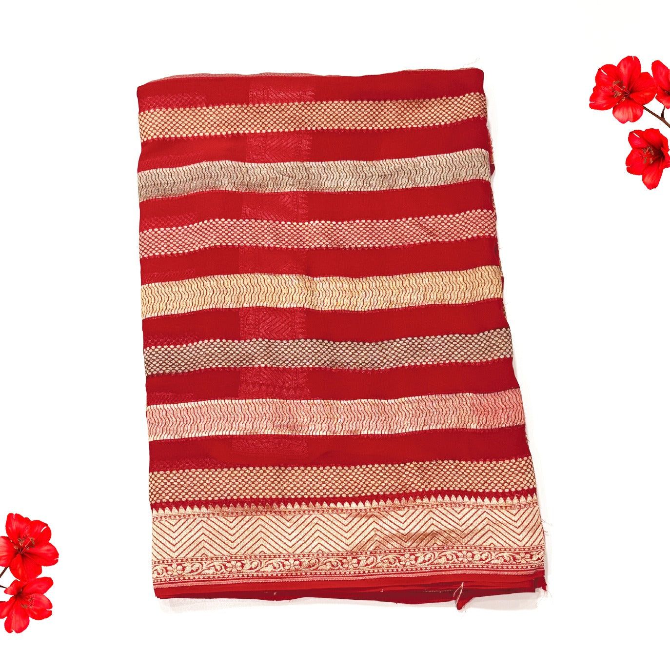 Red Stripes Pure Georgette Saree (Swara)