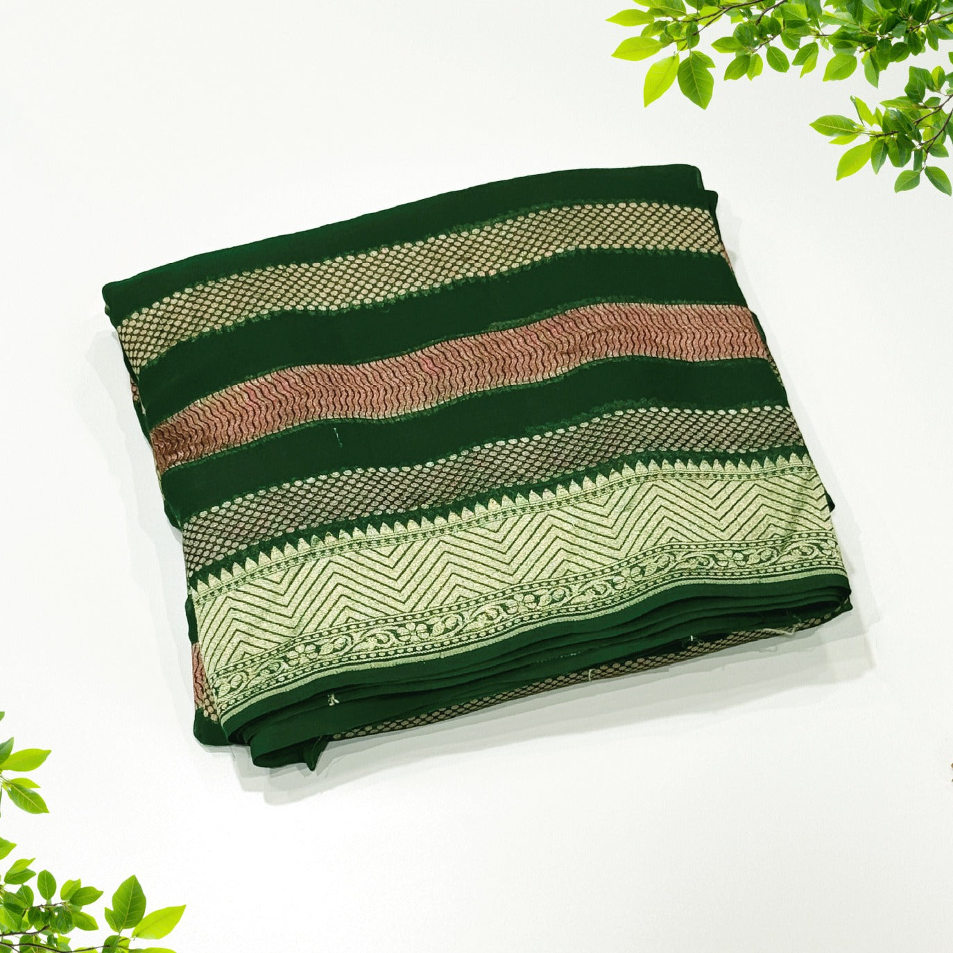 Bottle Green Stripes Pure Georgette Saree (Swara)
