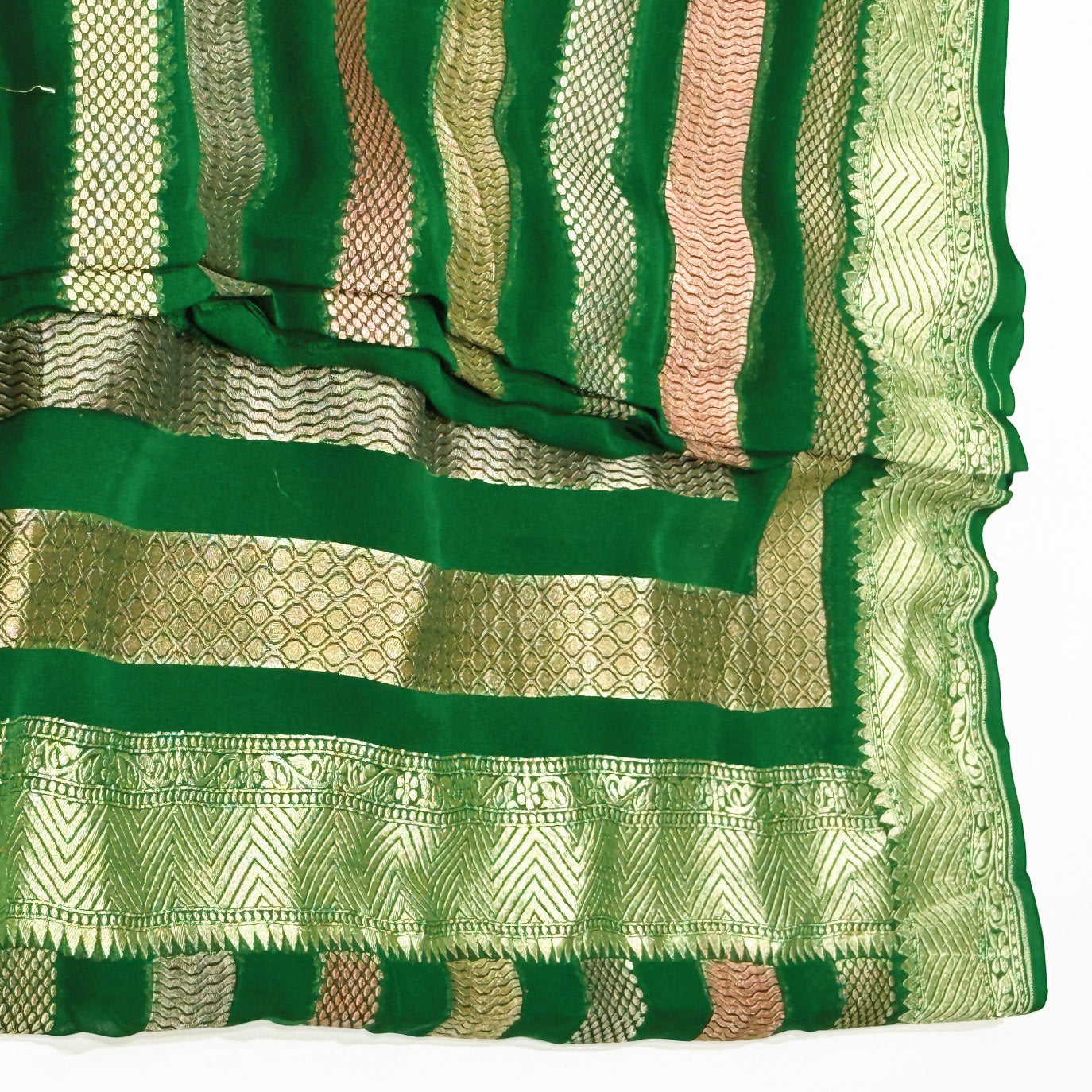 Bottle Green Stripes Pure Georgette Saree (Swara)