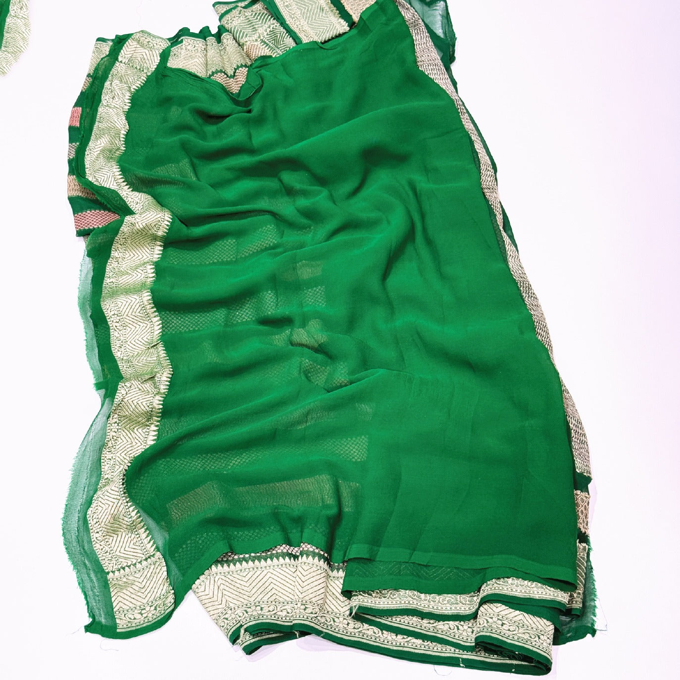 Bottle Green Stripes Pure Georgette Saree (Swara)