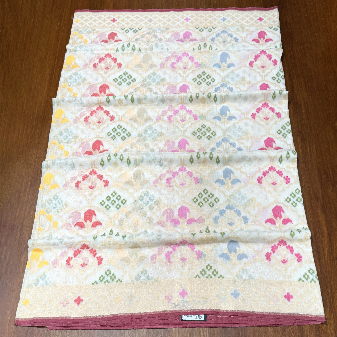 Cream Handloom Jamdani Pure Banarasi Cotton Saree (Swara)